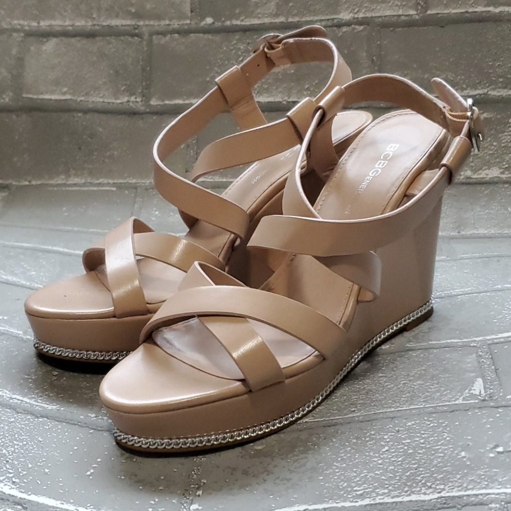 Bcbg nude wedges